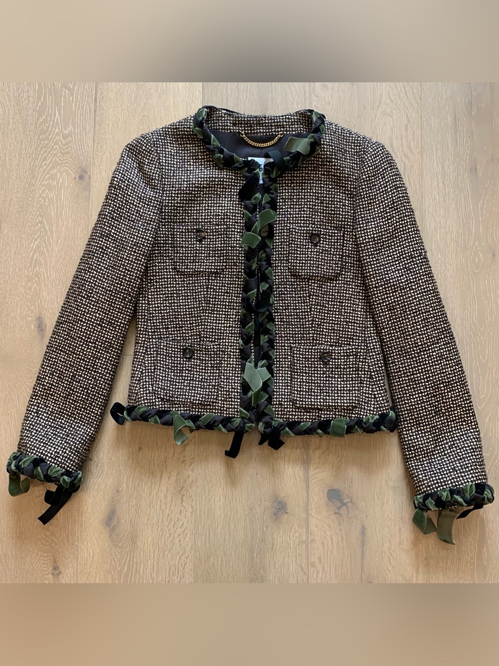 Vintage Moschino Tweed and Velvet Blazer Brown/Tan/Green